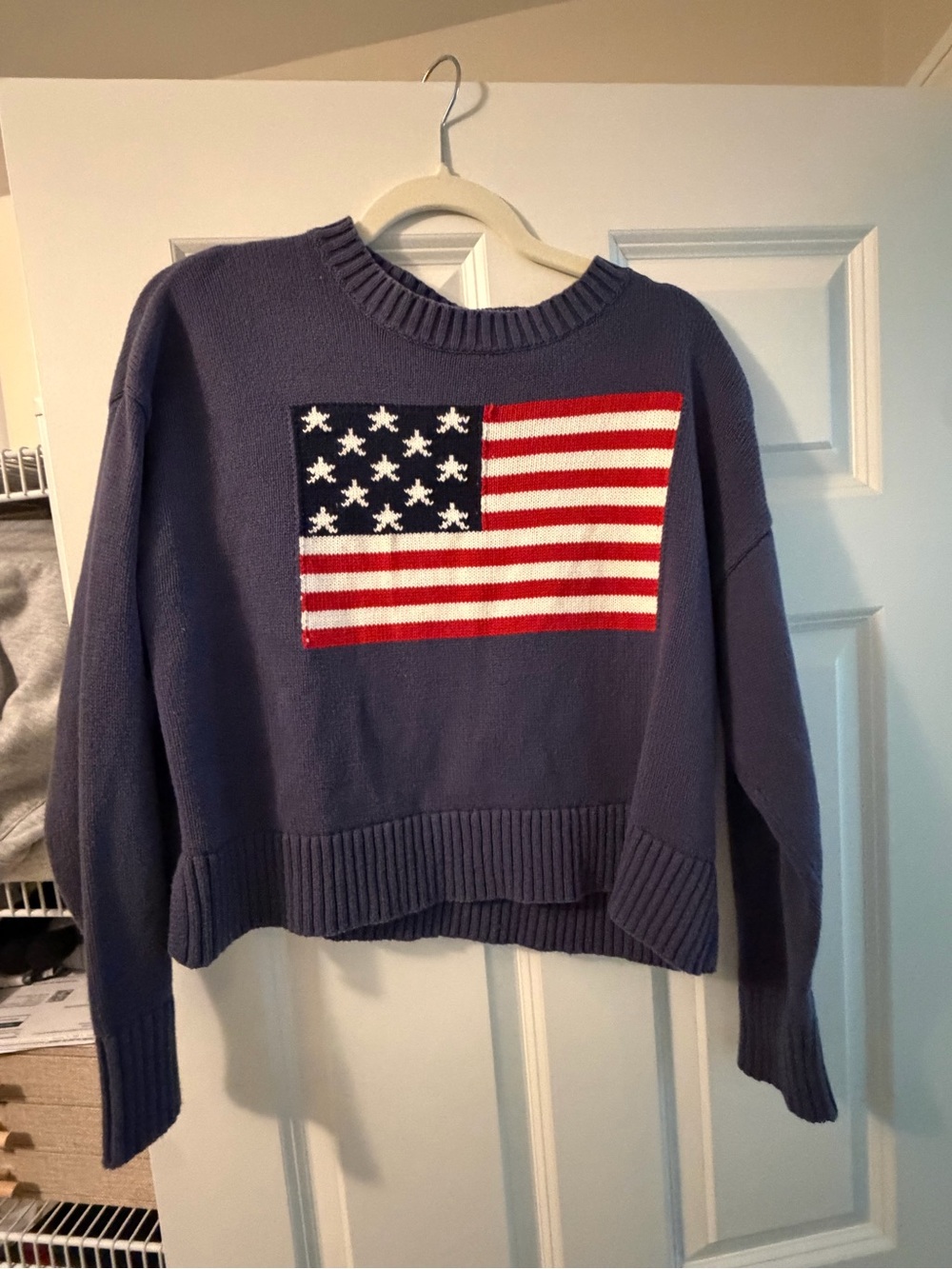 Old Navy Purple Crewneck Sweater with American Flag Knit